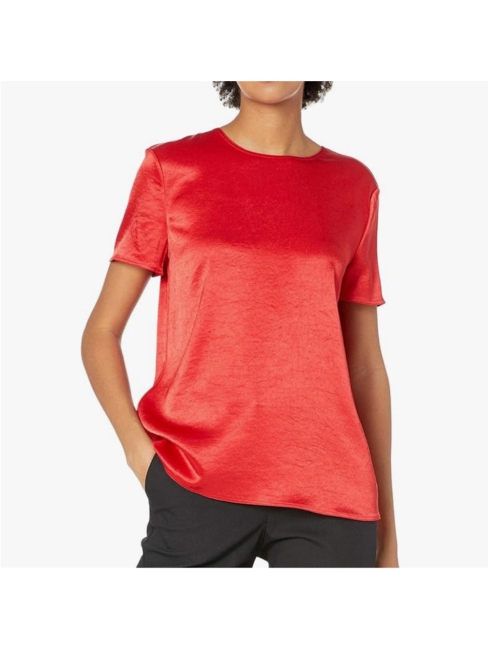 Theory Textured Satin Tee in Bright Ruby, size M